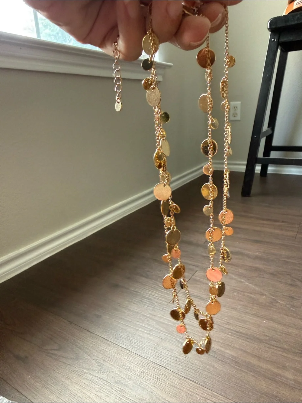 Lia Sophia Panorama Reflection Collection Necklace Gold Tone Disc Long Necklace